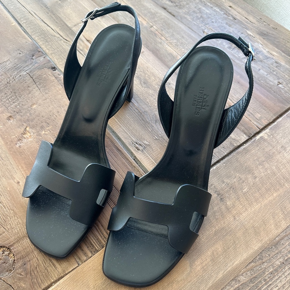 Hermès Eternite 80 Leather Slingback Sandals